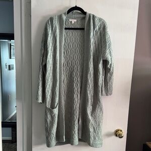LC Lauren Conrad Soft Mint Green/Gray Cable Knit Cardigan size Large